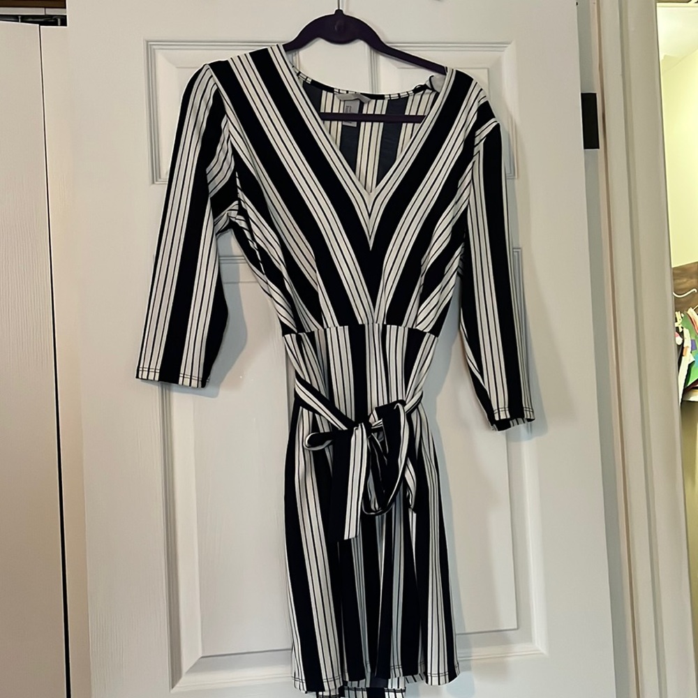 Navy & White striped dress size M